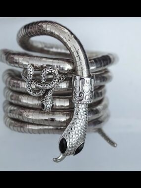 Silver Tone Snake Coil Ring & Bracelet   Set